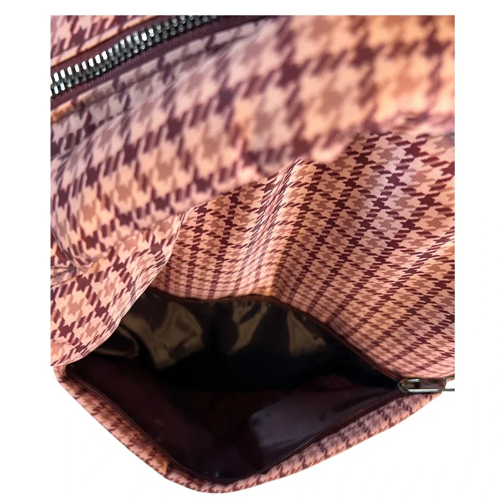 A New Day Backpack Tote‎ Bag Pink Burgundy Houndstooth Check Recycled Polyester